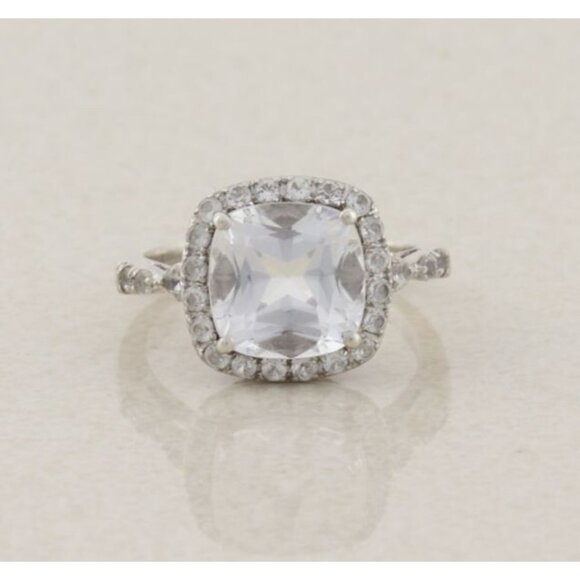 Sterling Silver White Sapphire Halo Ring Size 5 1/2 - Picture 1 of 7